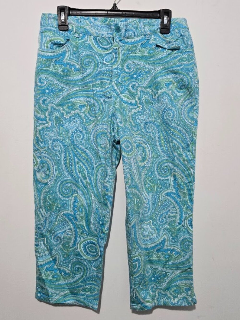 Lauren Ralph Lauren Womens Blue Paisley Crop Pants Sz 10 Cotton Preppy Nautical